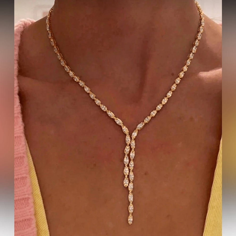 Anthropologie Gold Crystal Y-Drop Necklace